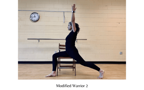 Modified Warrior 2 sitting on chair - yoga poses for cancer patients